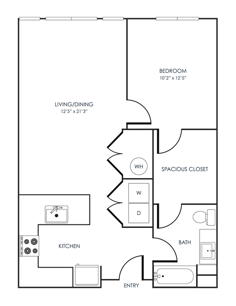 Floor plan for 1 bed, 1 bath, 775 sqft